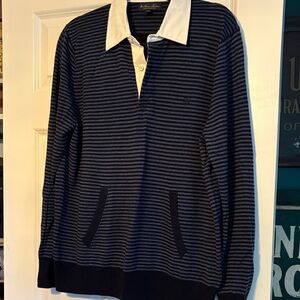 Brooks Brothers Navy Striped Sweater with White Collar